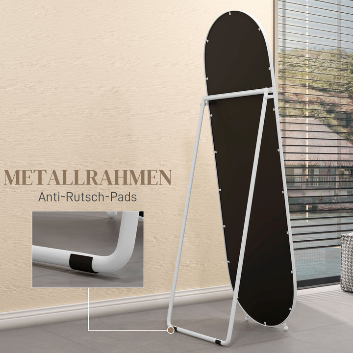 Helfigursspejl, oval form, fritstående, metalramme, 40x160cm, hvid
