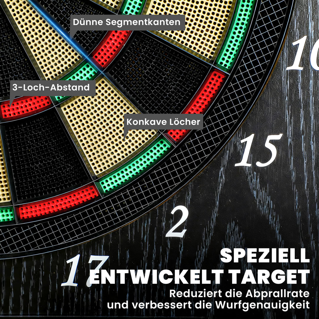 Elektronisk dartskive med døre, trælook, LED-display, stemmemeddelelser, 6 dartpile, 24 udskiftelige spidser