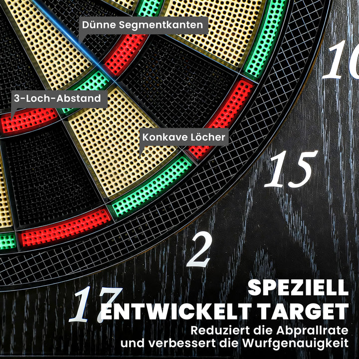 Elektronisk dartskive med døre, trælook, LED-display, stemmemeddelelser, 6 dartpile, 24 udskiftelige spidser
