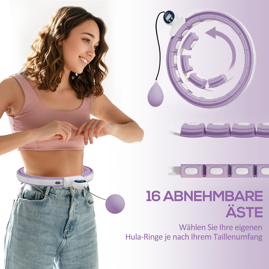 Smart Hula Hoop til Voksne med Vægtet Kugletæller, 16 Knuder (76-113cm), Lilla