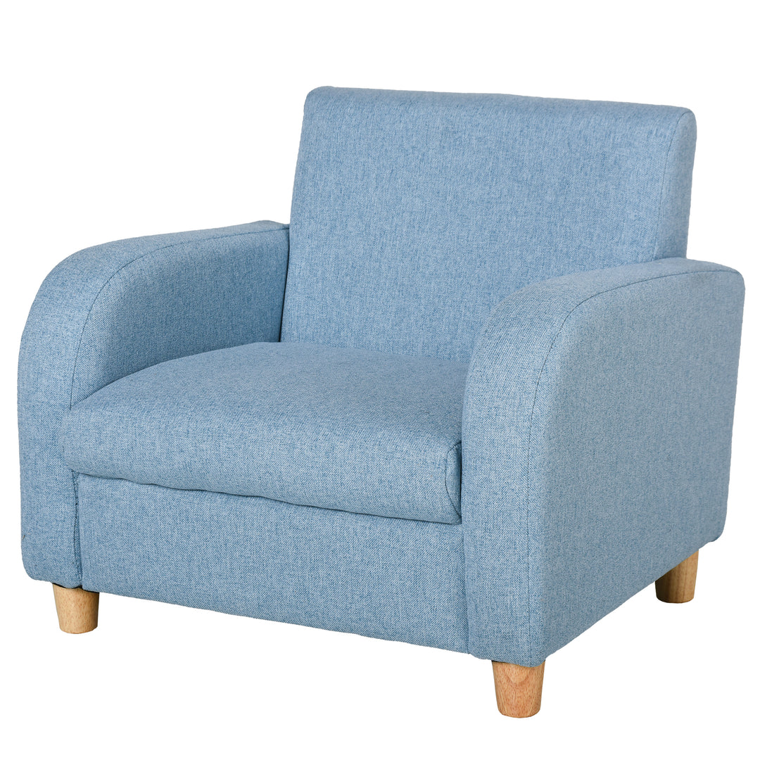Børnelænestol/sofa med linnedlook, ben i massivt træ, skumpude, børnestol til børneværelse/legerum, 49 x 45 x 44 cm, til børn 3-5 år, blå