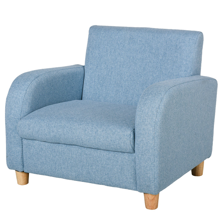 Børnelænestol/sofa med linnedlook, ben i massivt træ, skumpude, børnestol til børneværelse/legerum, 49 x 45 x 44 cm, til børn 3-5 år, blå
