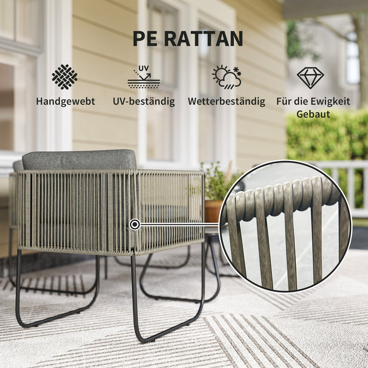 Havemøbelsæt af polyrattan loungesæt med sofa, lænestol, bordhynder, vejrbestandig 116 x 60 x 69 cm brun + mørkegrå