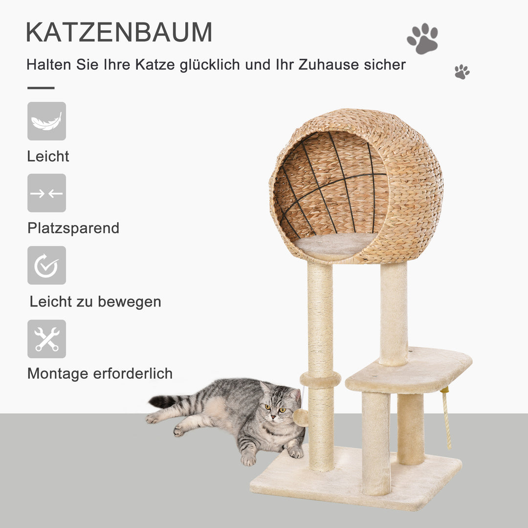 Kradsetræ 100 cm kattetårn med hule, legebold, sisalstolper, platform, kradsetræ i flere niveauer, klatretræ, til mellemstore katte, beige