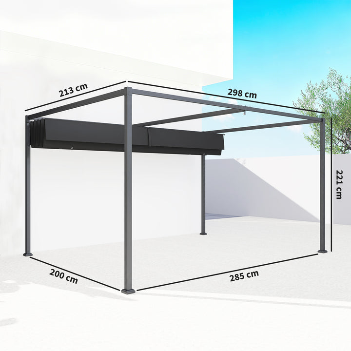 Pergola ca. 3x2m Havepavillon Terrassetag Metal Fritstående Havepavillon med Justerbart Tag, UV-beskyttelse, Solskærm til Terrasse og Have, Sort+Grå