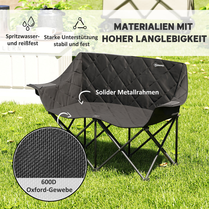 Klapstol, foldbar 2-personers campingstol med bæretaske, udendørs, lasteevne op til 250 kg, 145 x 60 x 92 cm, sort