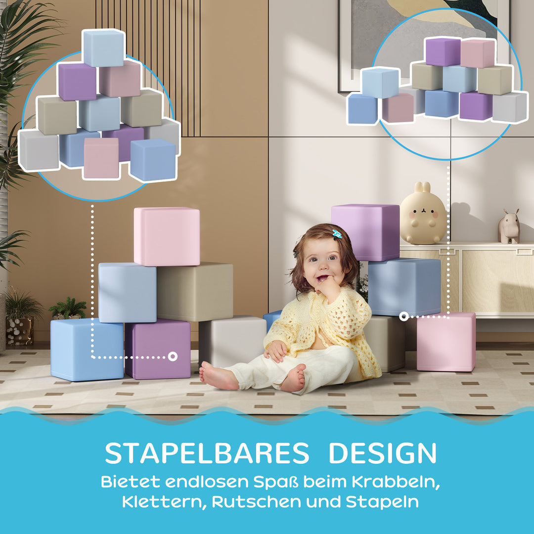Bløde byggeklodser, 12 terninger à 20 x 20 x 20 cm, let at vedligeholde, børnesikre, til 1-3 år, kunstlæder
