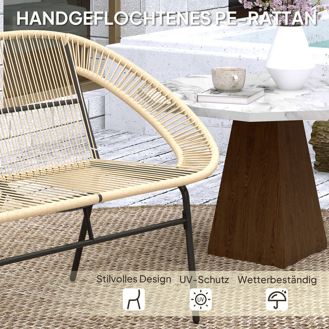 2-Personers havebænk af polyrattan, vejrbestandig, uv-bestandig, 260 kg lasteevne, khaki
