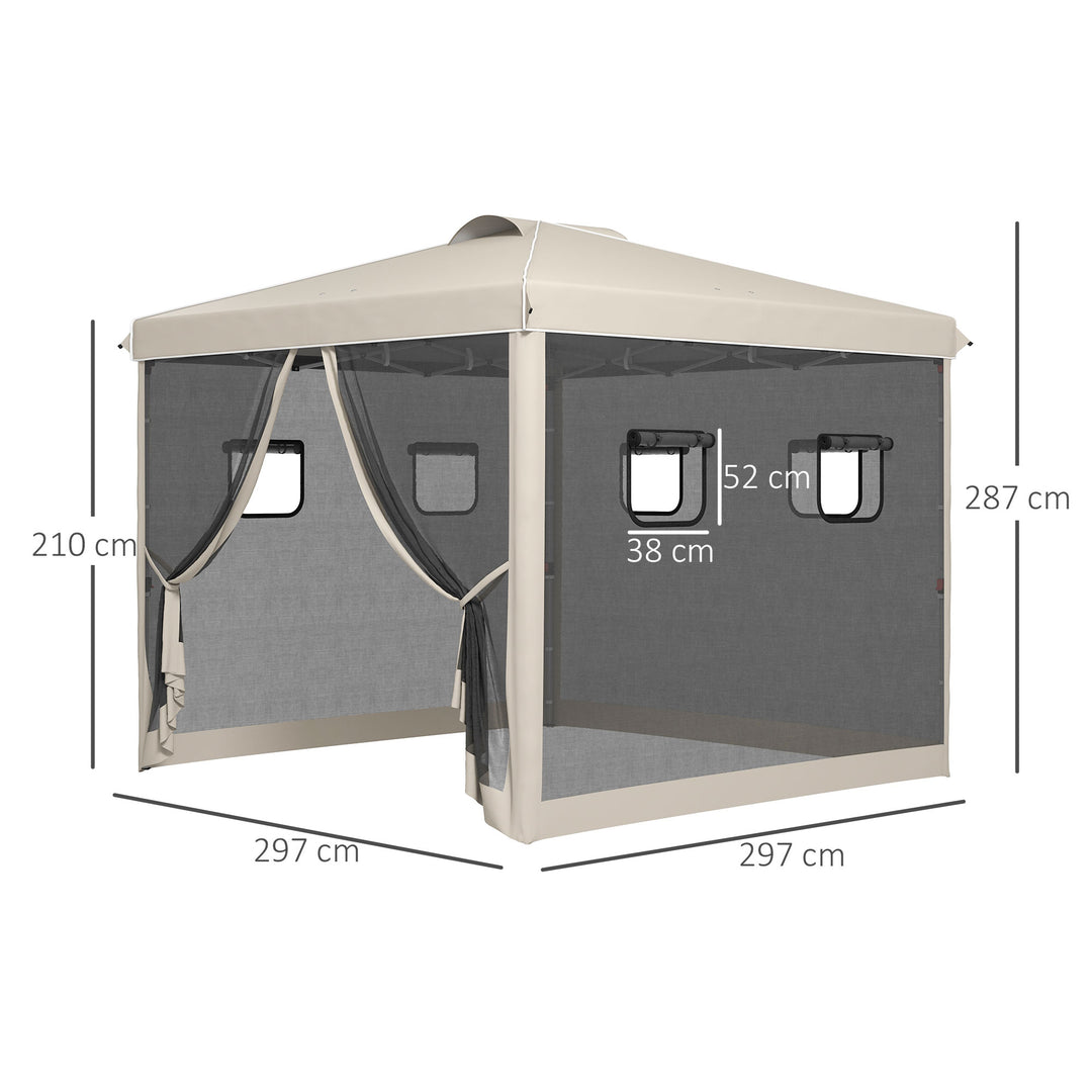 Foldepavillon, højdejusterbar, netgardiner, bæretaske, metalramme, 3 x 3 x 3 m, beige
