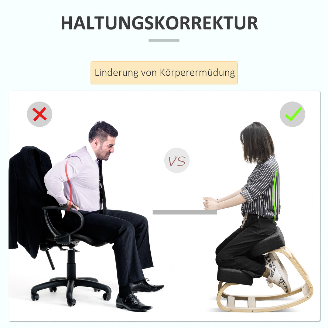 Knælestol, ergonomisk skammel, polstret skammel til sund siddestilling, birketræ, 120 kg lasteevne, sort