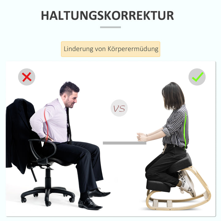 Knælestol, ergonomisk skammel, polstret skammel til sund siddestilling, birketræ, 120 kg lasteevne, sort