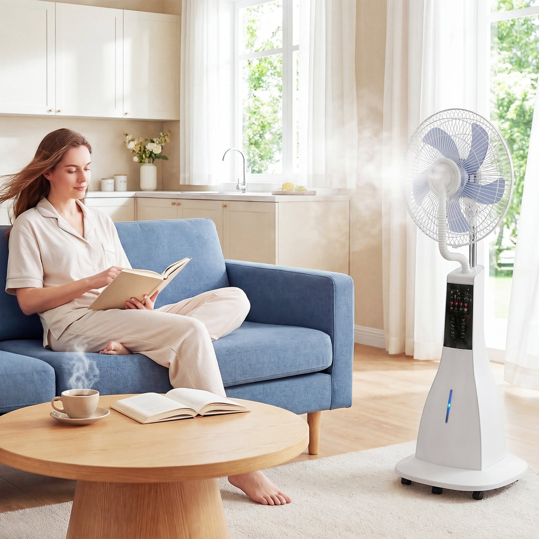 Stående ventilator med vandtåge, 75° oscillation, 3 hastigheder, 3 tilstande, hvid