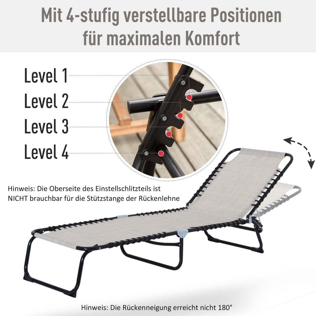 Sammenklappelig liggestol, havestol, liggestol med 4-positions justerbar ryglæn, vejrbestandig campingstol, lasteevne op til 120 kg, til have, strand, pool, cremehvid