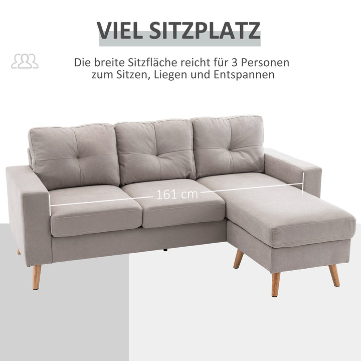 3-Personers hjørnesofa, linnedlook, vendbar chaiselong, 193 x 136 x 85 cm, lysegrå