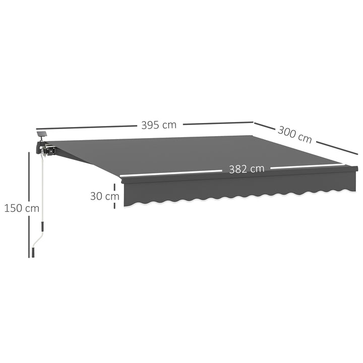 Klemmemarkise med håndsving solcellelampe leddelt armmarkise markise solbeskyttelse uv 50+ 400 cm bred grå