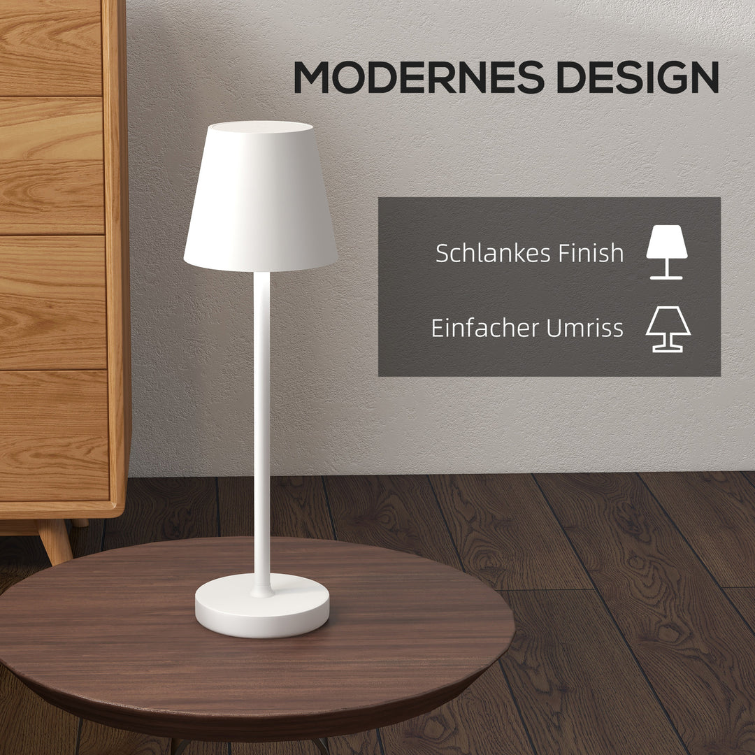 Genopladelig usb bordlampe med 3 lysfarver, bærbar usb sengelampe med touch afbryder, metal, hvid