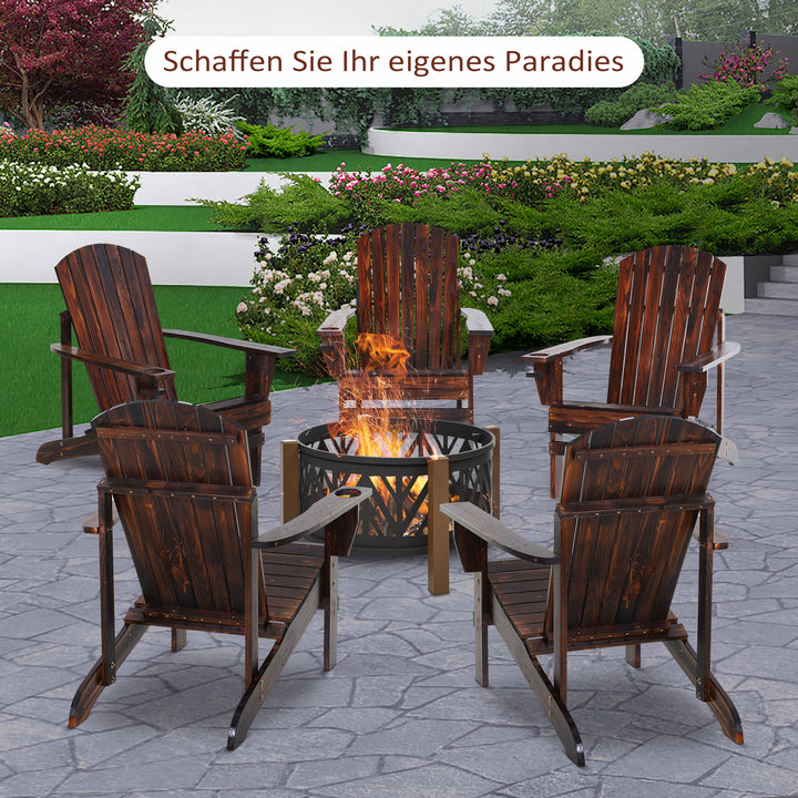 Adirondack havestol med kopholder, haveliggestol, balkonstol, massivt træ, forkullet, 72 x 95 x 93 cm