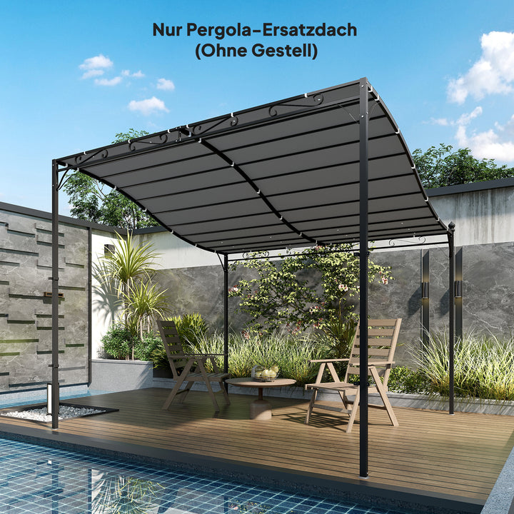 Udskiftningstag til pergola, solsejl til terrassetag, udskiftningstagpresenning til 3 x 3 m pavillon, 298 x 293 cm, mørkegrå