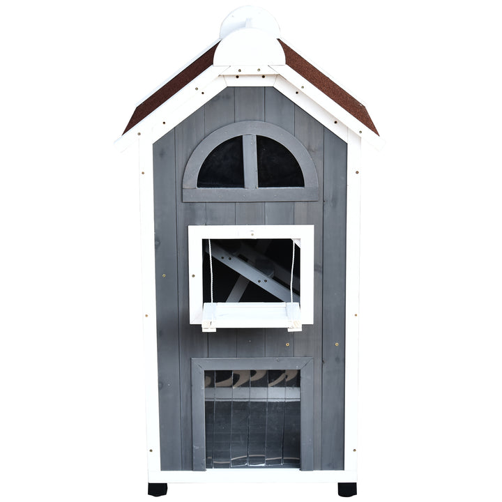Kattehus til katteseng eller kattebakke, katteskab, indendørs kattebakke, grantræ, asfalttag, grå, 59 x 55 x 109 cm