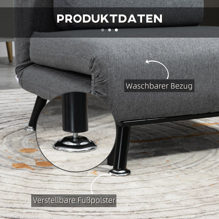 Stol med sengefunktion, foldbar afslapningsstol i linnedlook, justerbar ryglæn, 75 x 70 x 75 cm, mørkegrå