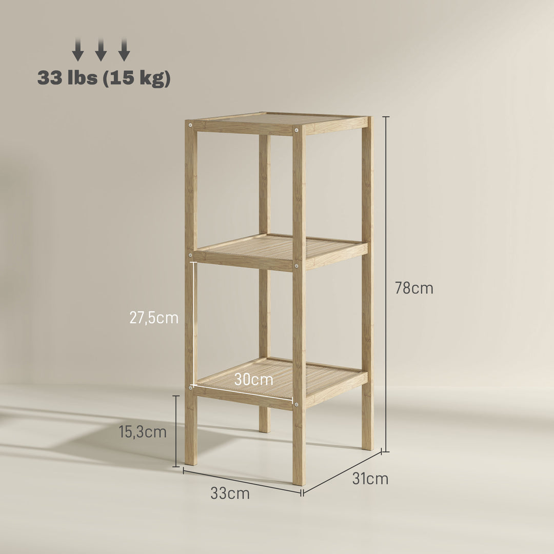 3-Lags fugtbestandig badeværelseshylde i bambus 33 x 31 x 78 cm