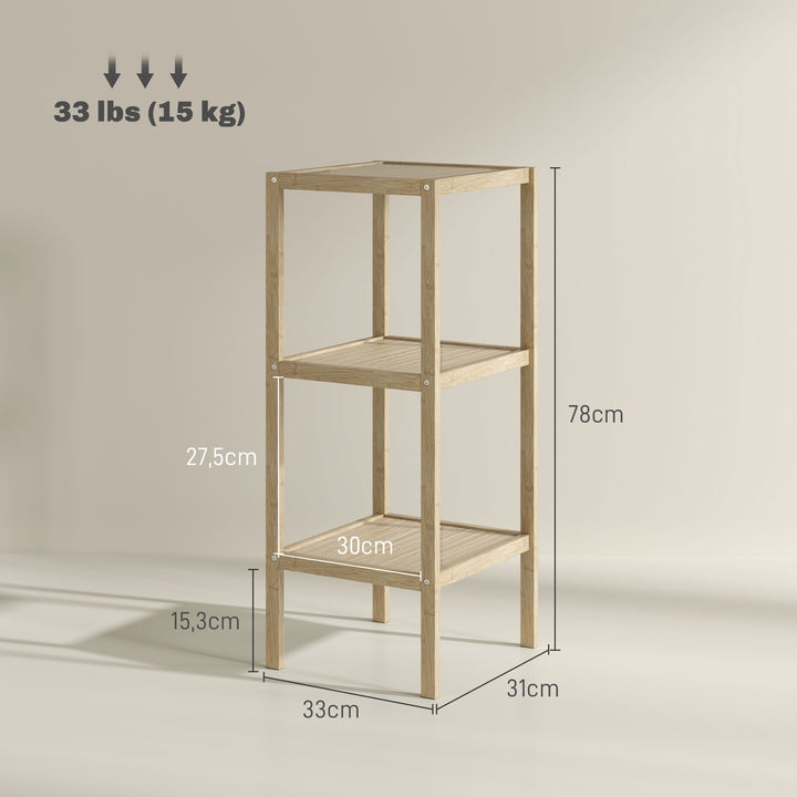 3-Lags fugtbestandig badeværelseshylde i bambus 33 x 31 x 78 cm