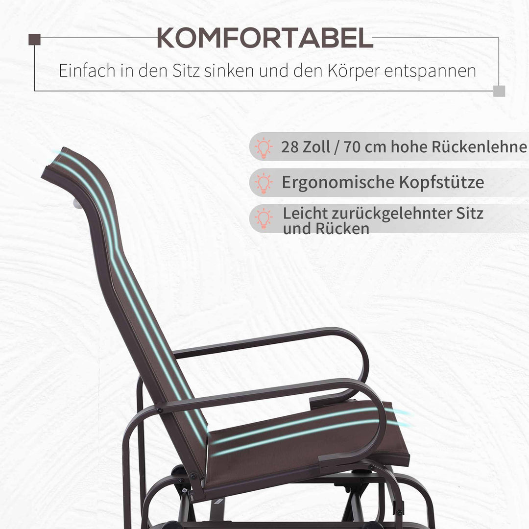 Havegyngestol, havestol, afslapningsstol, havegynge, metalgyngestol til have, terrasse, balkon, Texteline Brun, 60 x 78 x 105 cm