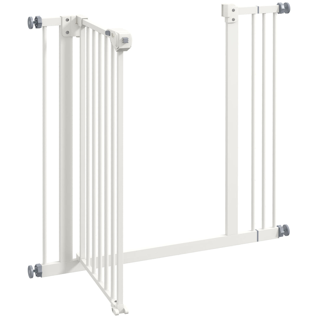 Hundegitter, kæledyrsgitter, metal, plast, 74-87 cm, hvid