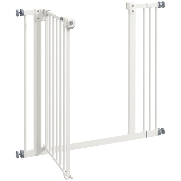 Hundegitter, kæledyrsgitter, metal, plast, 74-87 cm, hvid