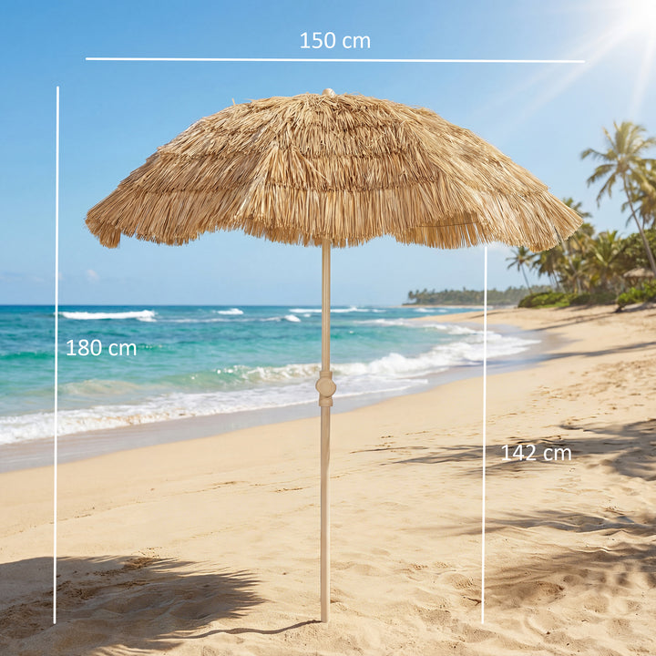 150 cm Hula stråtag Tiki strand- og haveparasol med sandanker, justerbar højde og vippefunktion, stråtagsparasol