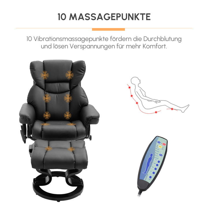 Afslappende lænestol med massagefunktion fodskammel lænefunktion kunstlæder 79 x 82 x 101 cm