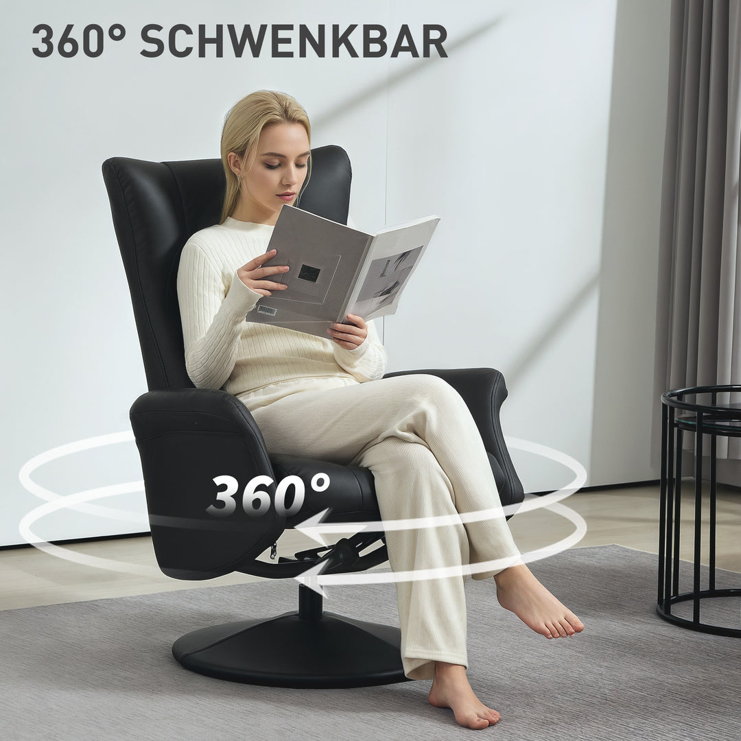 Executive chair med skammel, læderlook, drejelig, justerbar ryglæn, op til 150 kg, sort