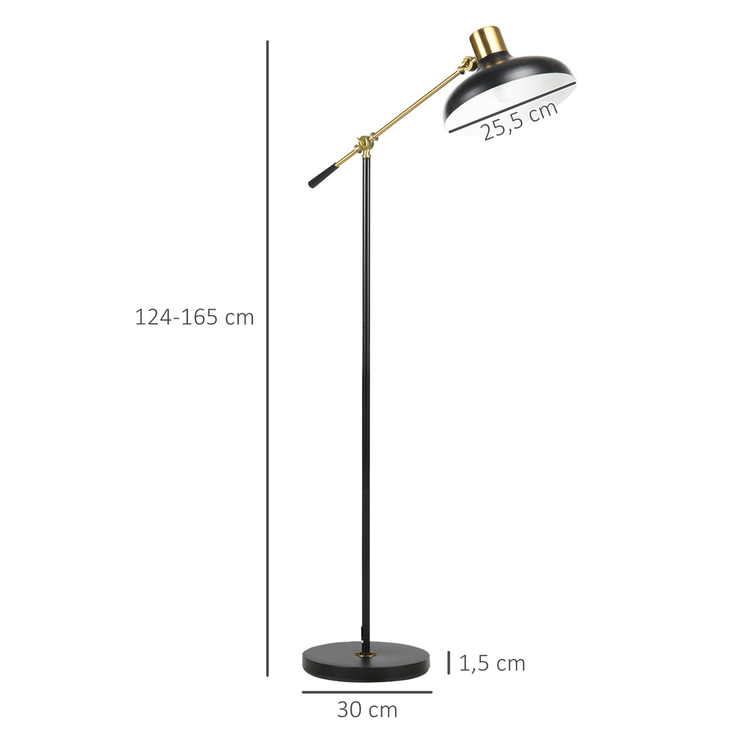 Industriel gulvlampe, emalje, fleksibel stel, fodkontakt, sort + guld