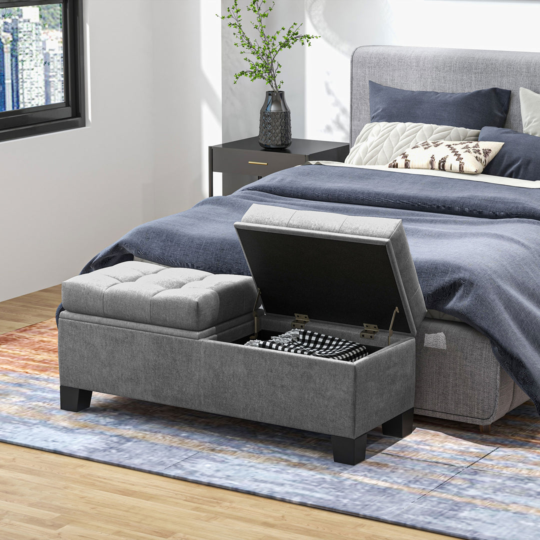 Opbevaringsbænk, polstret bænk med linnedlook, polstret opbevaringsboks, lasteevne op til 180 kg, til entré, soveværelse, stue, 116x41x47 cm, grå
