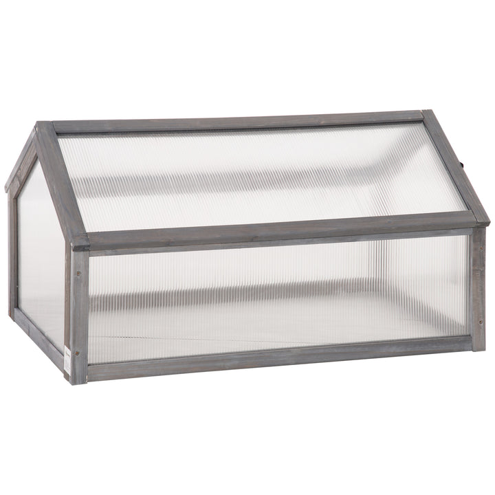 Mini-drivhus, kompakt træplantehus, polycarbonatpaneler, ventilationshul, 90l x 52b x 49,5h cm, grå
