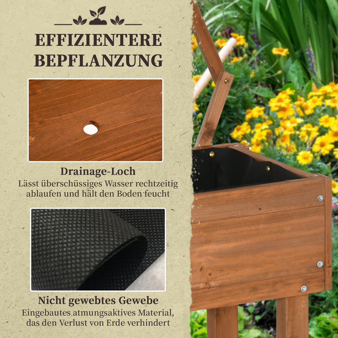 Højbed, integreret espalier, opbevaringshylde, hjul, massivt træ, brun, 79 x 29 x 130 cm