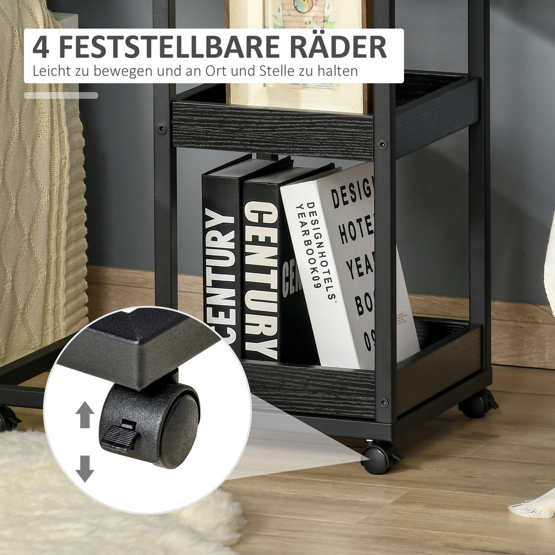 Sidebord med hjul til sofa eller seng, industriel stil, stål og træ, brun og sort