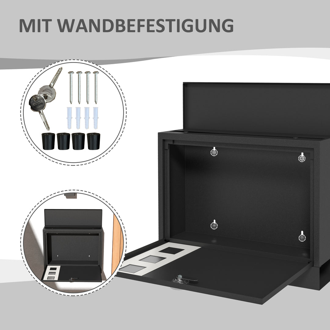 Postkasse metalpostkasse, moderne, låsbar, 36,5 x 11,5 x 29 cm, sort