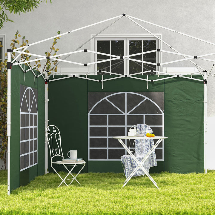 Solrige sidevægge til 3 x 3/3 x 6 m pavillon, sidepaneler med vindue, dør, reservevægge til partytelt, oxford-stof, grøn