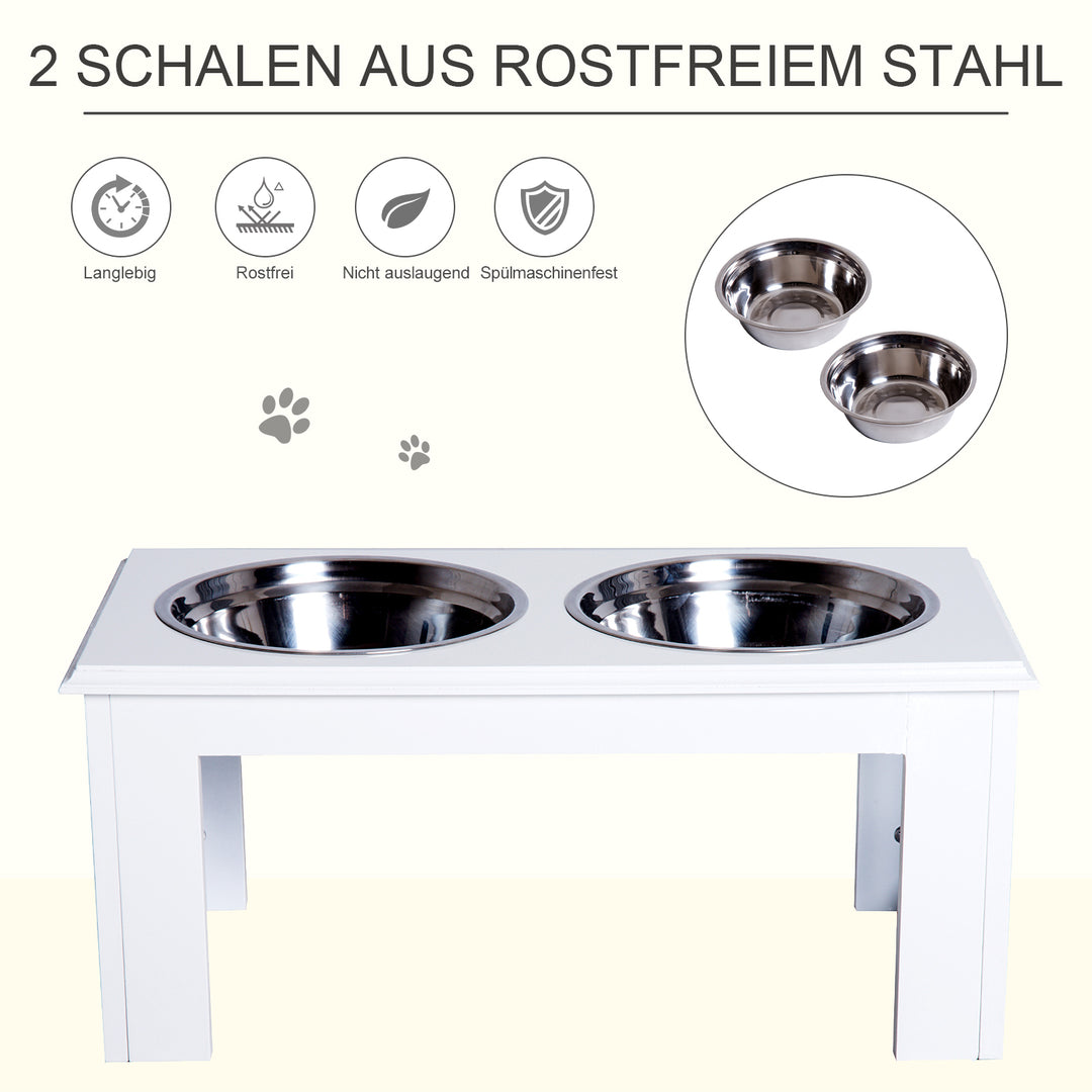 Foderstation til hunde, skridsikker, 58,4 x 30,5 x 25,4 cm, hvid, 2 l pr. skål