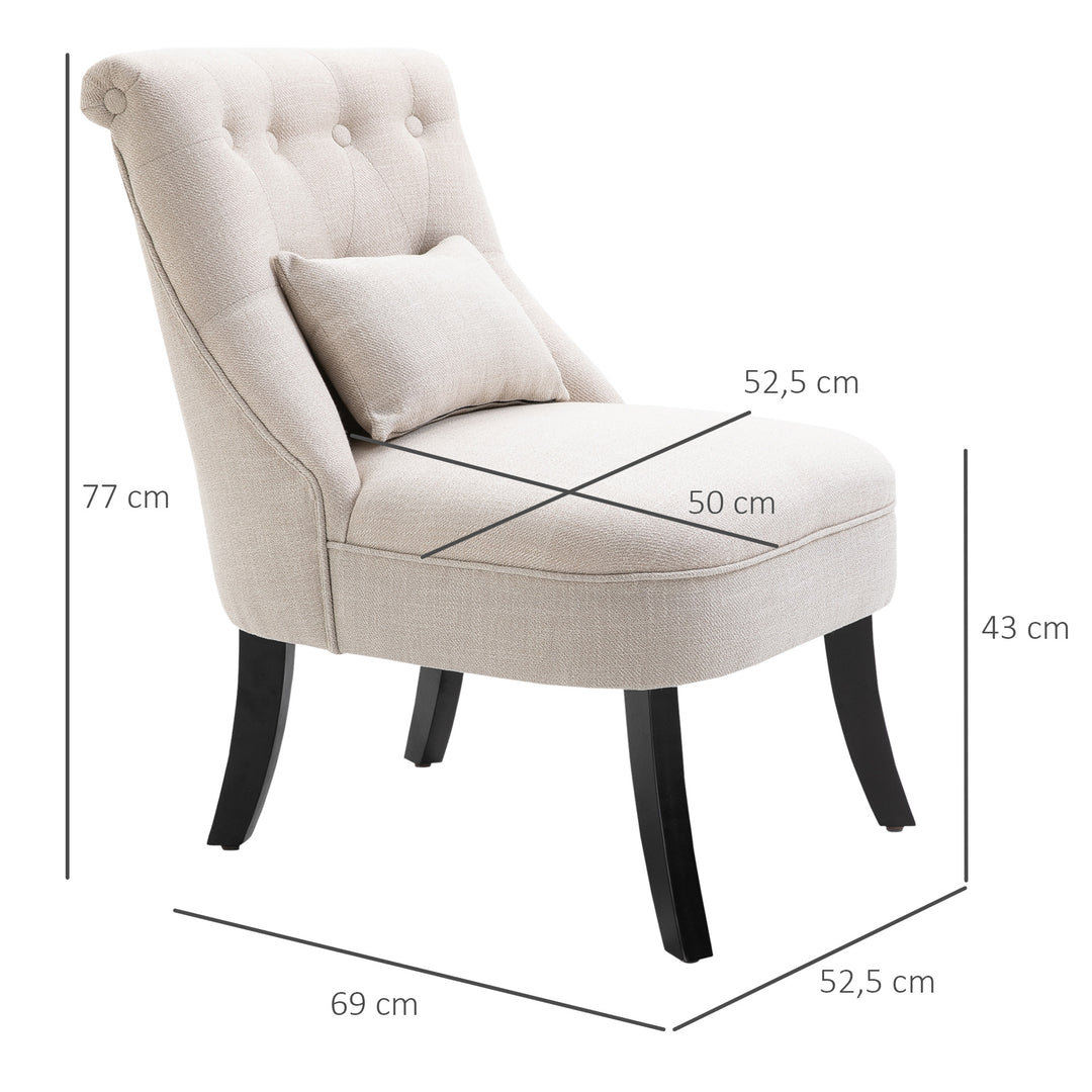 Blødpolstret lænestol med ryghynde til læsning og afslapning, betræk i hørlook, 52,5 x 69 x 77 cm, cremehvid