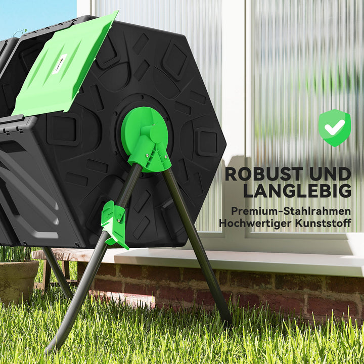 130-liters kompostbeholder, 67 x 60 x 77 cm, hurtig kompostbeholder af plastik med ventilationssystem til have, køkken