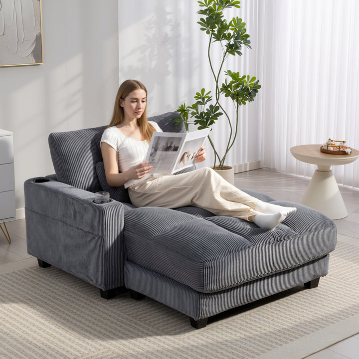 Sovesofa med hynder, skum, kan laves om til en seng, kopholder, grå