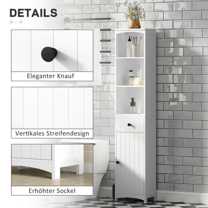 Badeværelsesskab med 3 hylder, 1 skuffe, robust, mdf, hvid