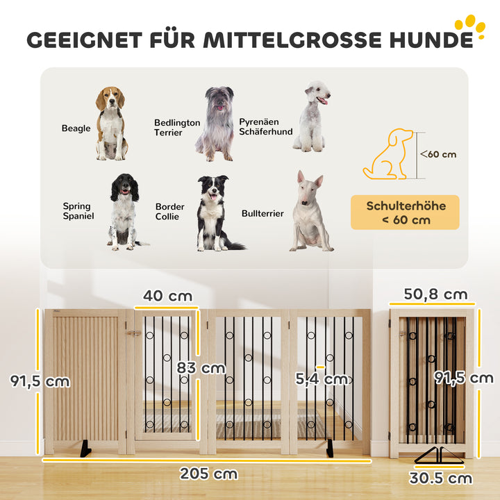 Fritstående kæledyrslåge, hundegitter med dør, 4 paneler, til entré, trapper, dørkarm, MDF, stål