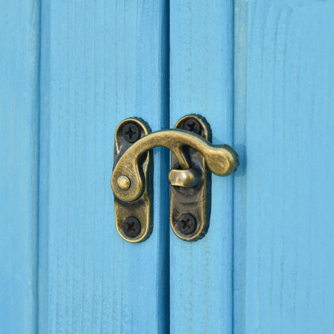 Haveskur med brændeopbevaring, skur med 3 hylder, asfalttag, fyrretræ, himmelblå, 130 x 54,5 x 180 cm