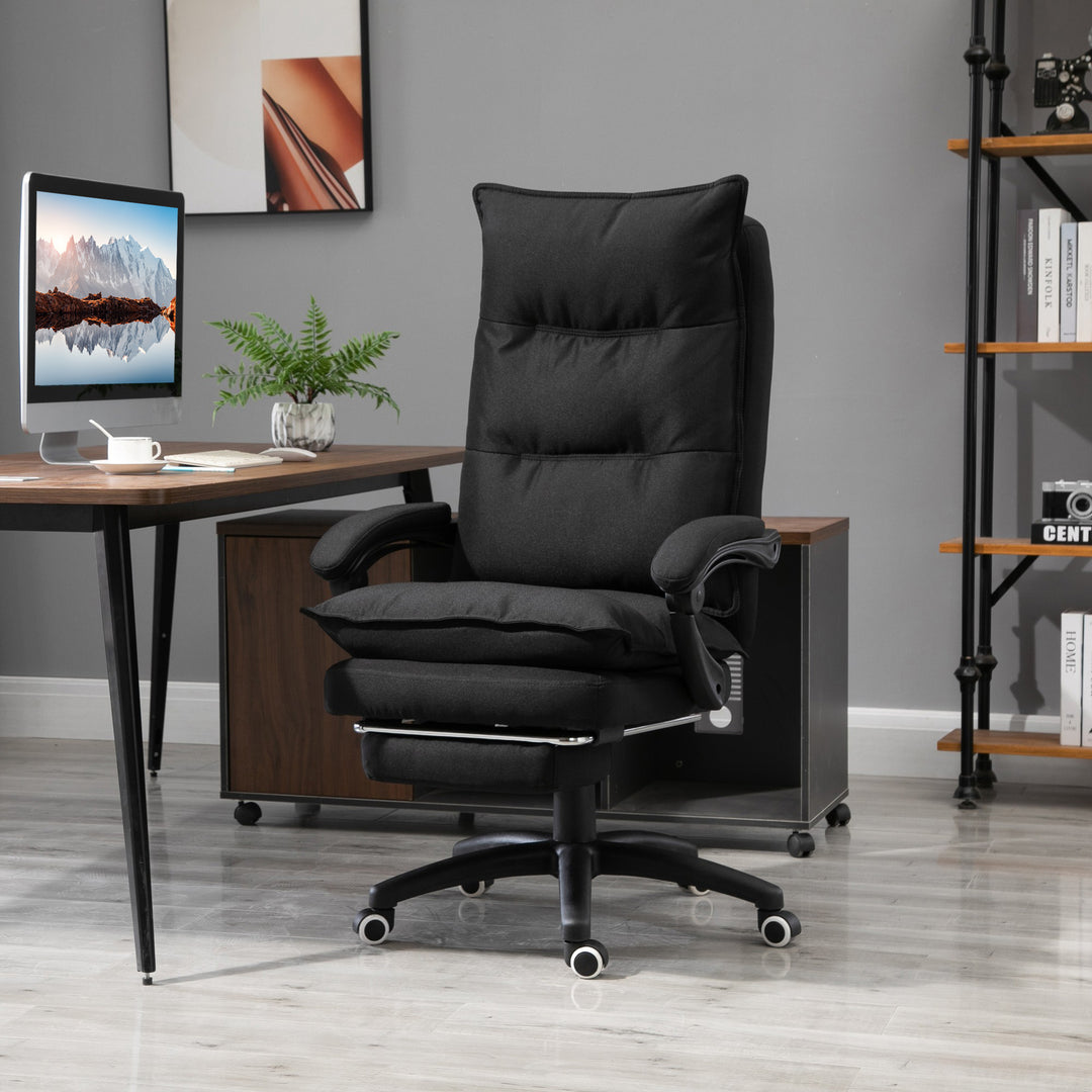 Kontorstol med massagefunktion, ergonomisk skrivebordsstol med lænefunktion og drejefunktion, med fodstøtte, sort