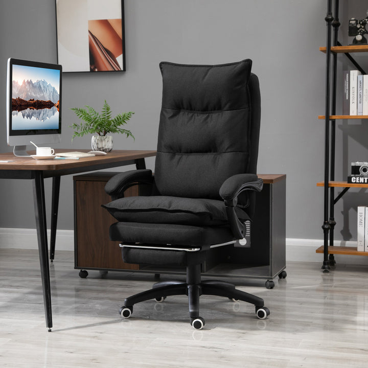 Kontorstol med massagefunktion, ergonomisk skrivebordsstol med lænefunktion og drejefunktion, med fodstøtte, sort