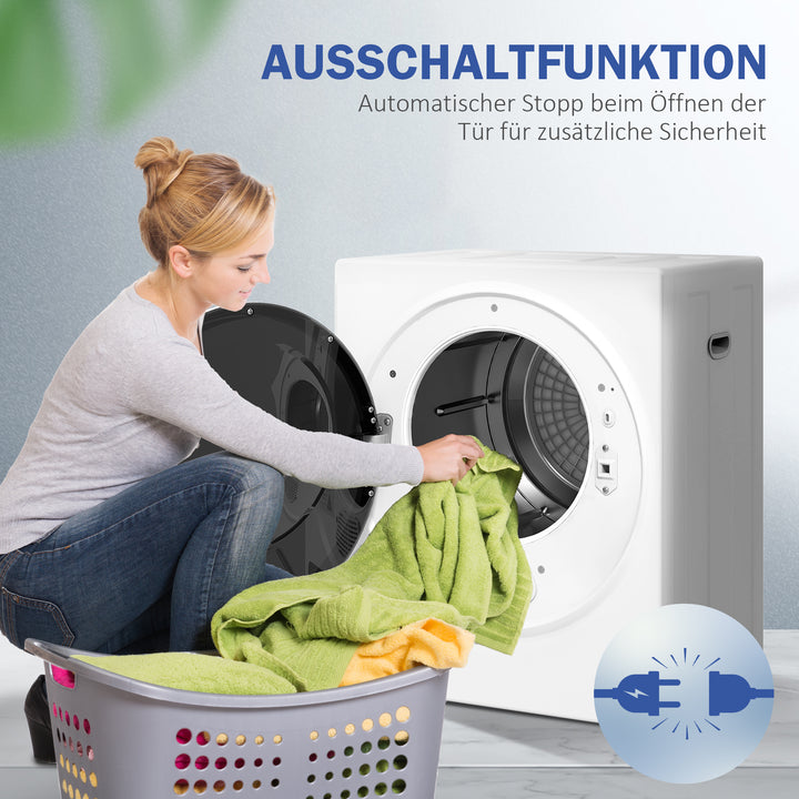 Mini tørretumbler 4 kg med 4 programmer, 2 varmeniveauer, sterilisering op til 65℃, 850W til tøj