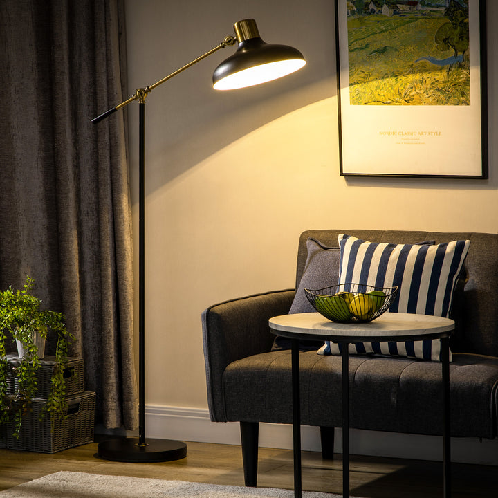Industriel gulvlampe, emalje, fleksibel stel, fodkontakt, sort + guld